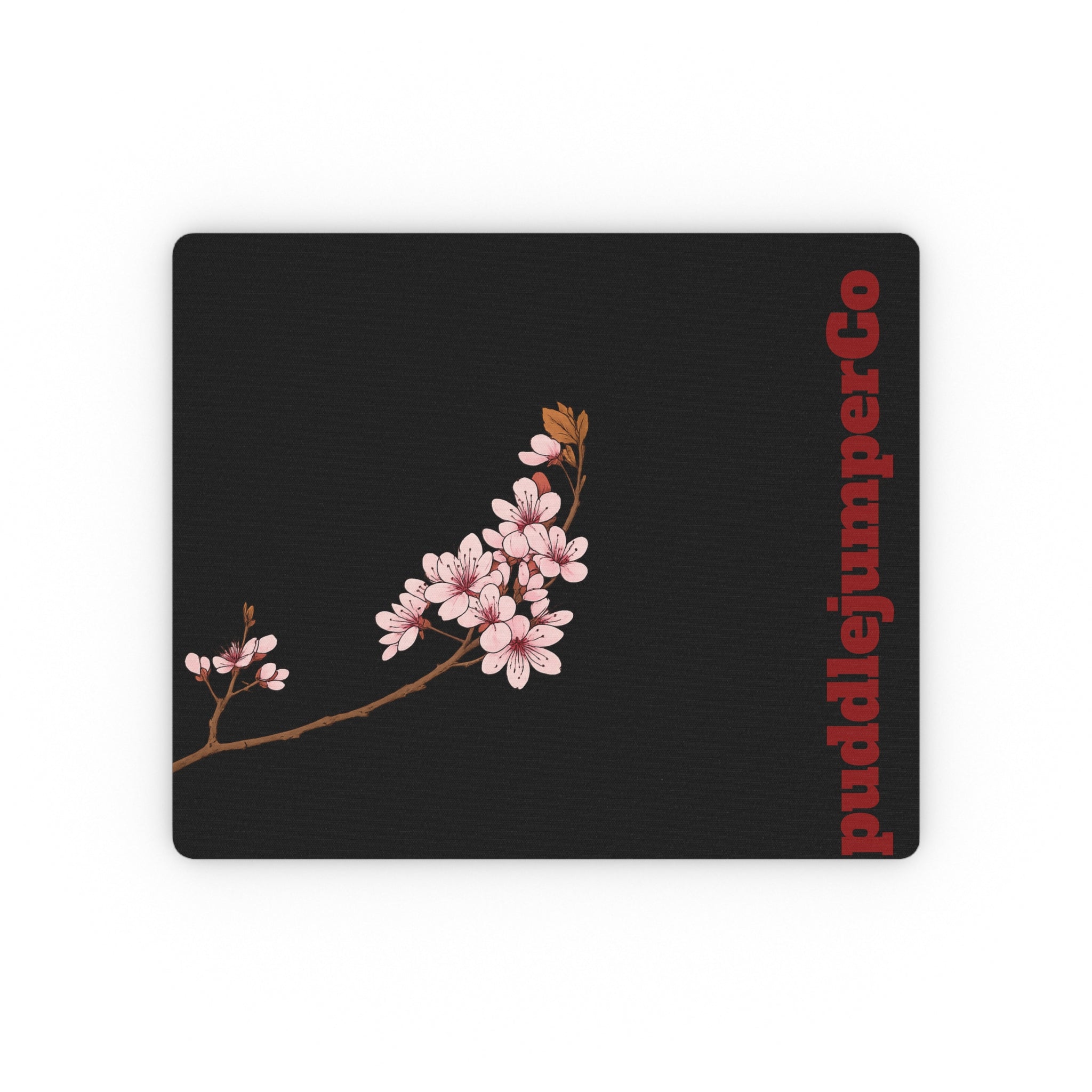 Cherry Blossom Rectangular Mouse Pad — Floral Desk Mat with 'puddlejumperCo' Accent