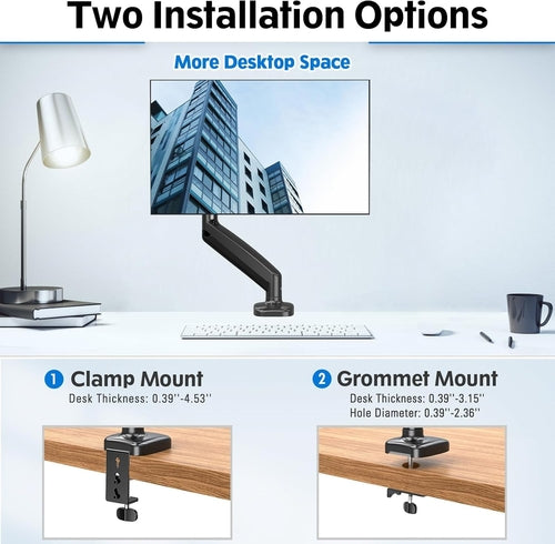 Single Monitor Desk Mount, Adjustable Gas Spring Monitor Arm Support