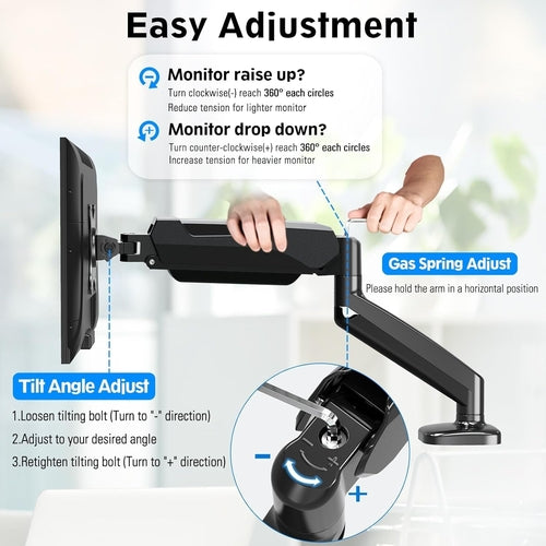 Single Monitor Desk Mount, Adjustable Gas Spring Monitor Arm Support