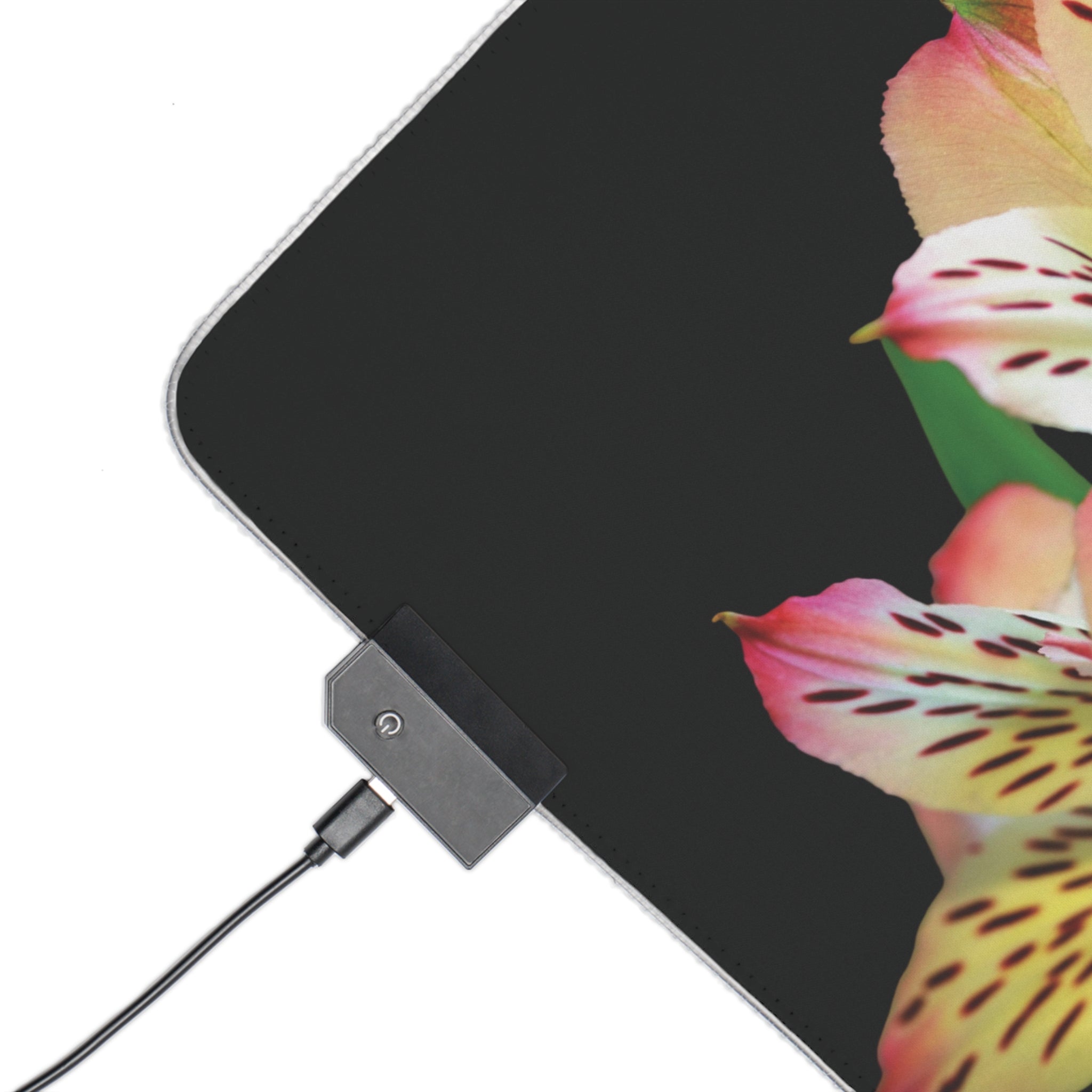 LED Gaming Mouse Pad — Floral Black Desk Mat with RGB Edge Lighting