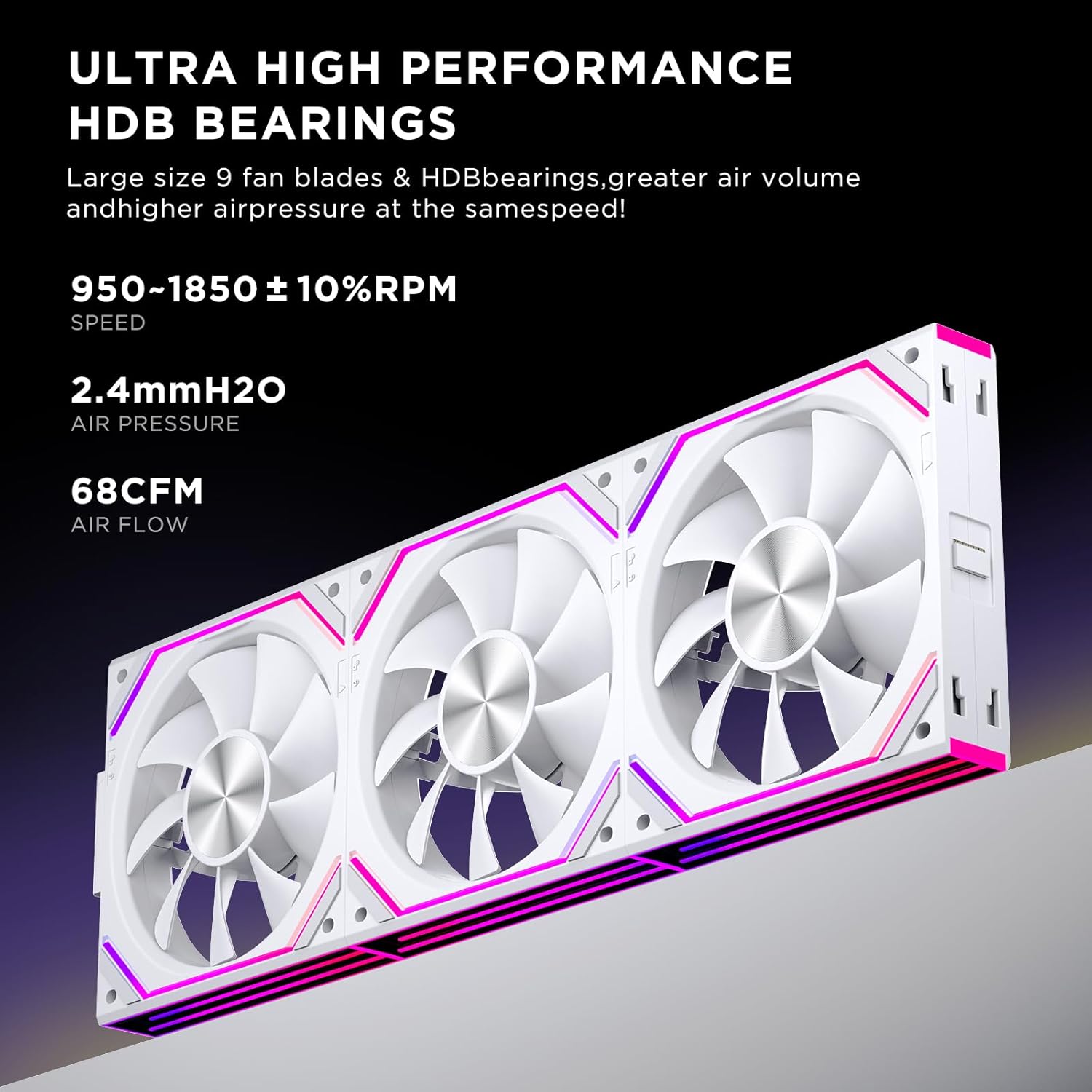 Jungle Leopard Interstellar-V2RS Daisy Chain RGB PC Fan 120mm 1850rpm / 68CFM / 2.4mm H2O, 5V3PIN ARGB and 12V 4-Pin PWM (Black, 3 Pack)
