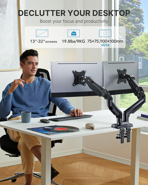 Dual Monitor Stand - Full Adjustable Monitor Desk Mount Swivel Vesa