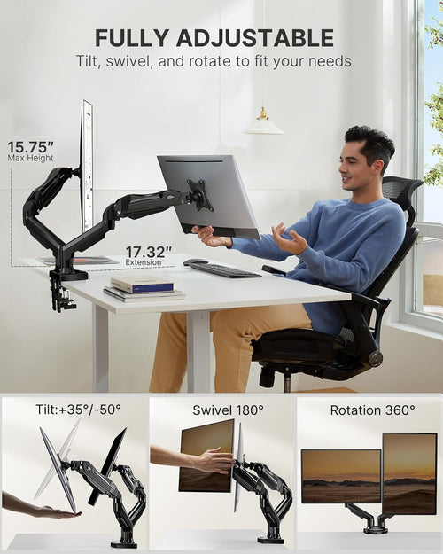 Dual Monitor Stand - Full Adjustable Monitor Desk Mount Swivel Vesa
